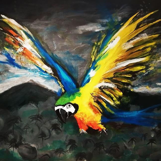 Ara fliegend Acrylbild Größe 100 x 150 cm