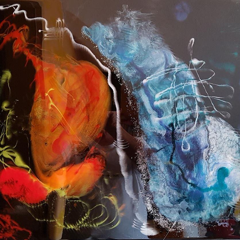 Abstrakte Resin Kunst auf Dibondplatte Größe 50 x 60 cm