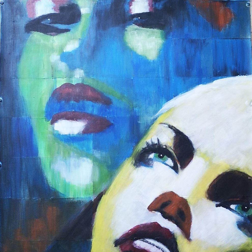 Zwei Gesichter Portrait Dispersionsfarben Größe 100 x 70 cm